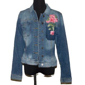 Kut from the Kloth Juko Denim Jacket Flower Embroidery Size Large